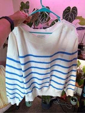Striped Boatneck Sweater in White and Blue